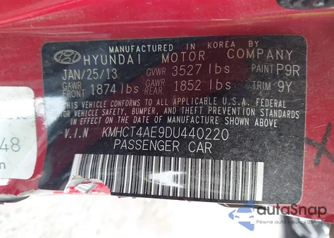 2013 Hyundai Accent Gls from USA, damaged, VIN KMHCT4AE9DU440220